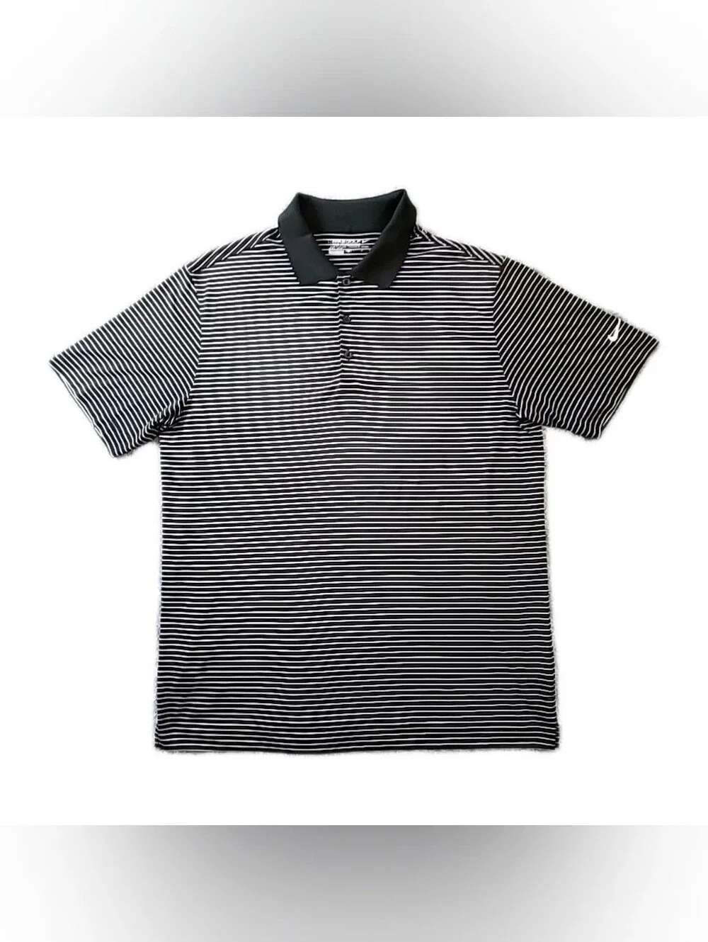 NIKE GOLF TOUR PERFORMANCE SHORT SLEEVE DRI FIT BLACK/WHITE STRIPED L